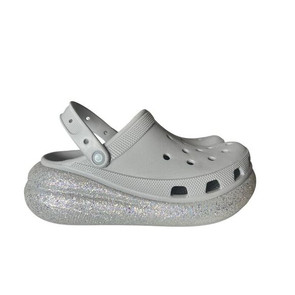 UNISEX CROCS PLATFORM CLOGS SILVER GLITTER WOMENS SIZE 12, MEN SIZE 10 - Picture 2 of 9